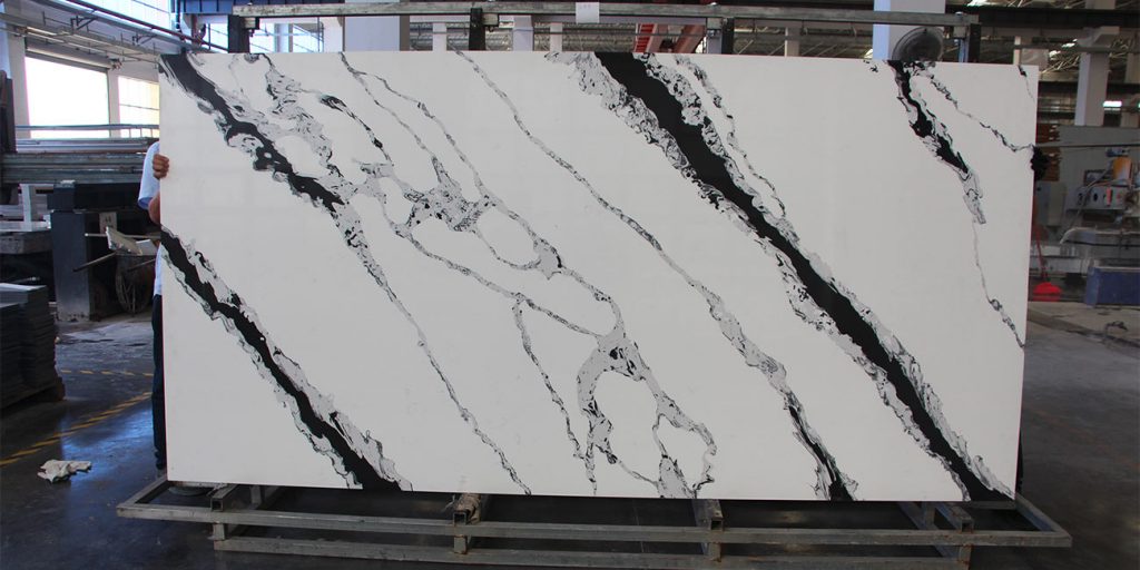 white quartz slab with black veins