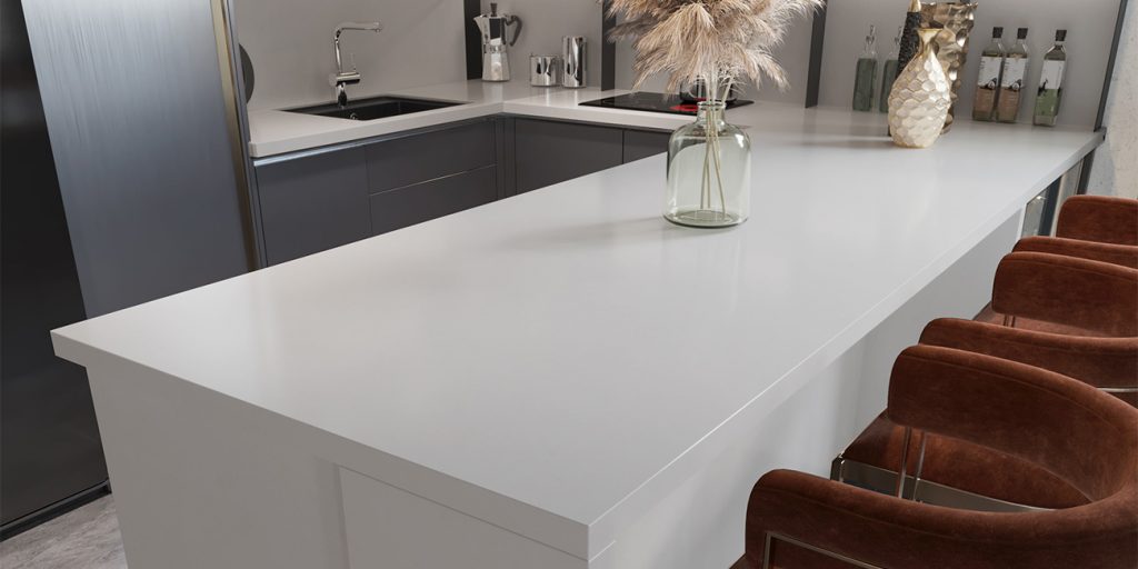 designer pure white quartz kitchen countertop