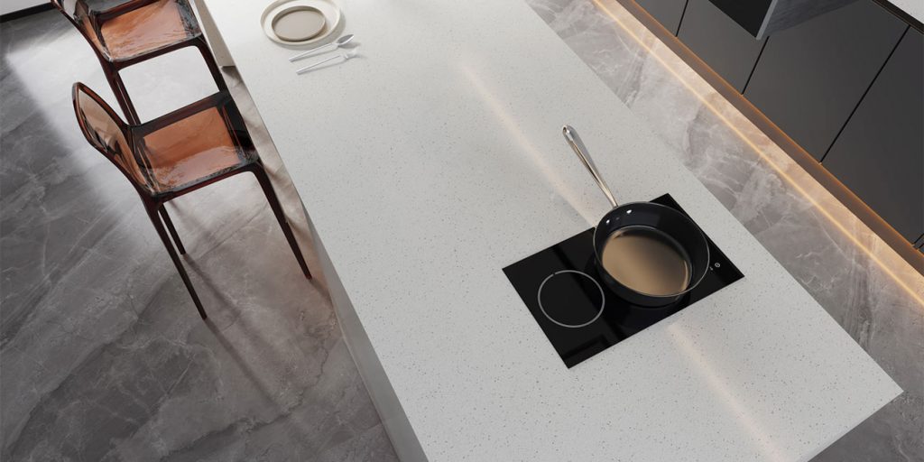sparkling white quartz kitchen countertop